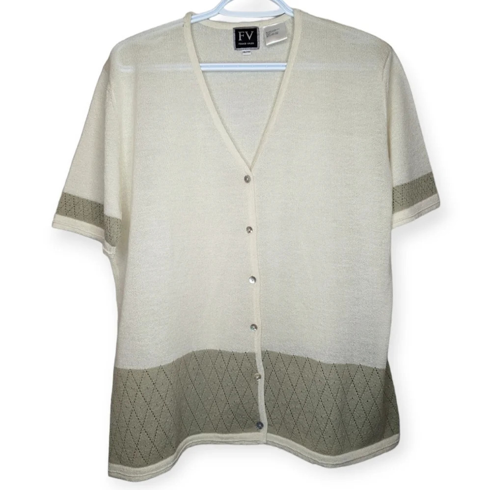 Franco Valeri Knit Button Down Short Sleeve V Neck Lightweight Cardigan Women XL
